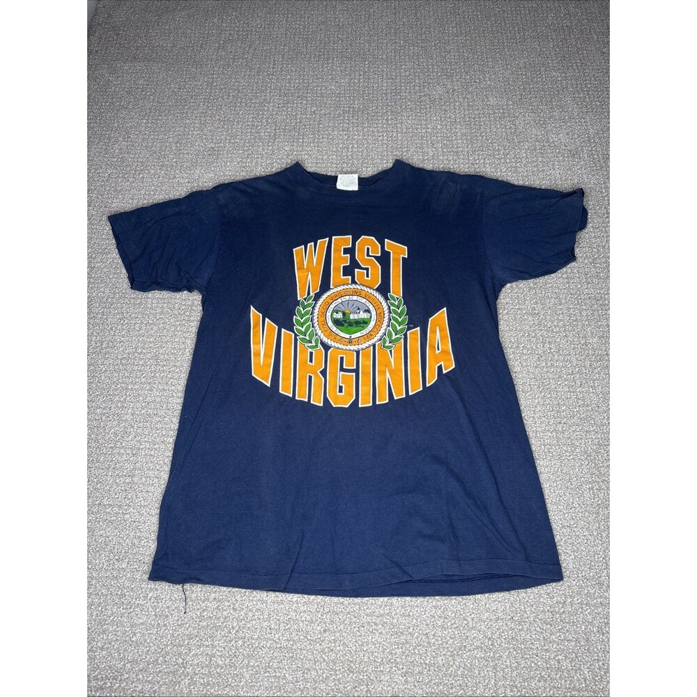 Vintage West Virginia University Seal T-Shirt Savvy Size Large Small Stains